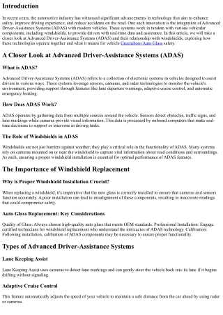A Closer Look at Advanced Driver-Assistance Systems (ADAS) and Windshields