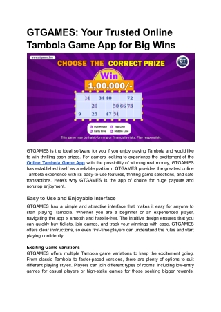 GTGAMES_ Your Trusted Online Tambola Game App for Big Wins