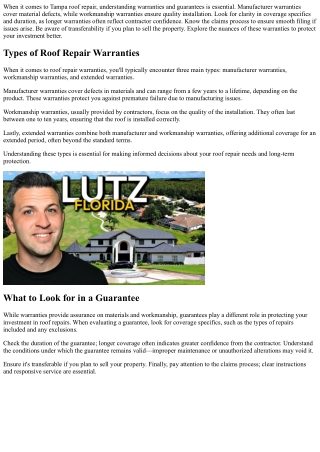 Tampa Roof Repair: Understanding Warranties and Guarantees