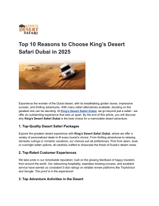 Top 10 Reasons to Choose King’s Desert Safari Dubai in 2025