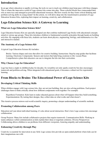 From Blocks to Brains: The Educational Power of Lego Science Kits