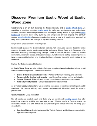 Discover Premium Exotic Wood at Exotic Wood Zone