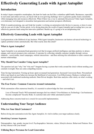 Effectively Generating Leads with Agent Autopilot