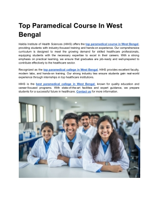 Top Paramedical Course In West Bengal