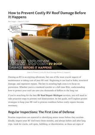 Protect Your RV Roof with Top RV Roof Repair Michigan Tips