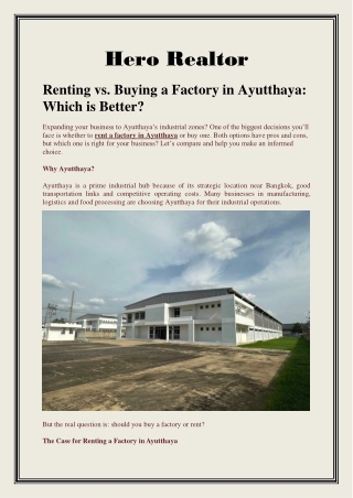 Renting vs. Buying a Factory in Ayutthaya Which is Better