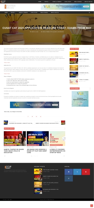CUSAT CAT 2025 Application Deadline Today; Exams from May