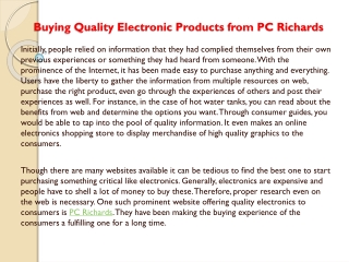 Buying Quality Electronic Products from PC Richards