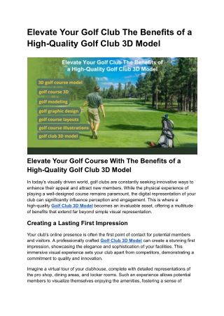 Elevate Your Golf Club The Benefits of a High-Quality Golf Club 3D Model