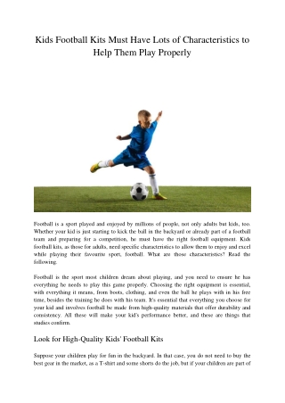 Kids Football Kits Must Have Lots of Characteristics to Help Them Play Properly