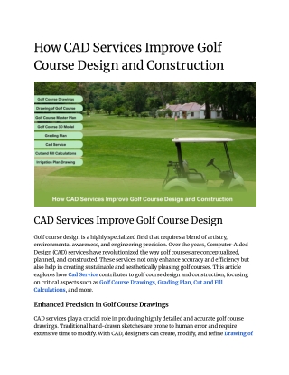 How CAD Services Improve Golf Course Design and Construction __off-site kriti