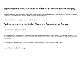 Exploring the Latest Advances in Plastic and Reconstructive Surgery
