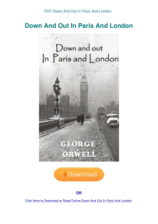 PDF Down And Out In Paris And London