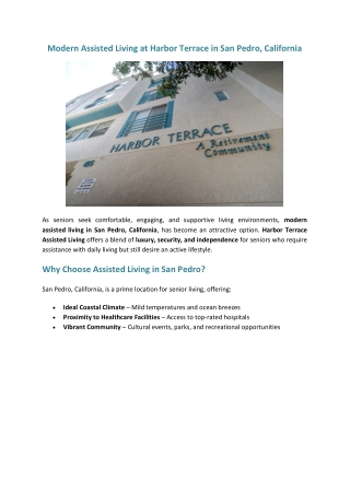Modern Assisted Living at Harbor Terrace in San Pedro, California