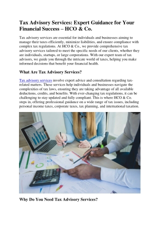 Tax Advisory Services - Expert Guidance for Your Financial Success – HCO & Co.