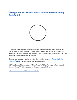 O Ring Seals For Kitchen Faucet for Commercial Catering _ PartsFe UK