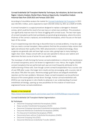 Corneal Endothelial Cell Transplant Market Growth & Trends: Forecast 2025