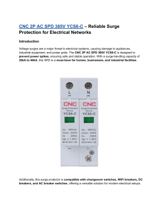 CNC 2P AC SPD 385V YCS6-C – Reliable Surge Protection for Electrical Networks