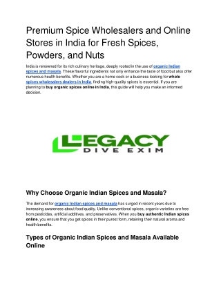 Premium Spice Wholesalers and Online Stores in India for Fresh Spices, Powders, and Nuts