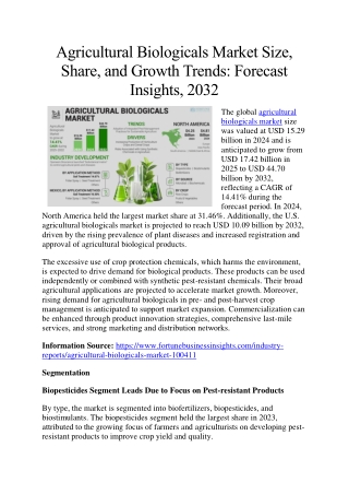 Agricultural Biologicals Market Size, Share, and Growth Forecast: A Detailed Out