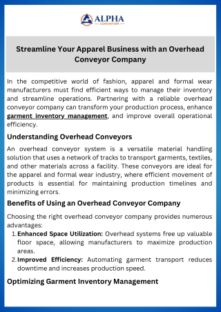 Streamline Your Apparel Business with an Overhead Conveyor Company