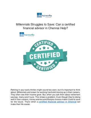 Millennials Struggles to Save Can a certified financial advisor in Chennai Help