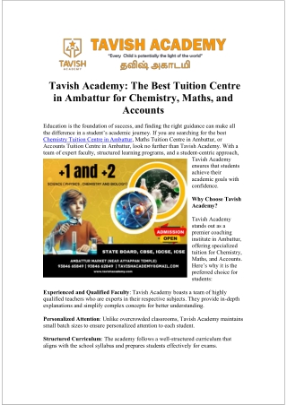 Chemistry Tuition Centre in Ambattur