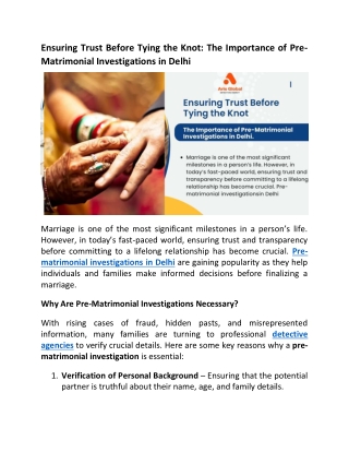 The Importance of Pre-Matrimonial Investigations in Delhi