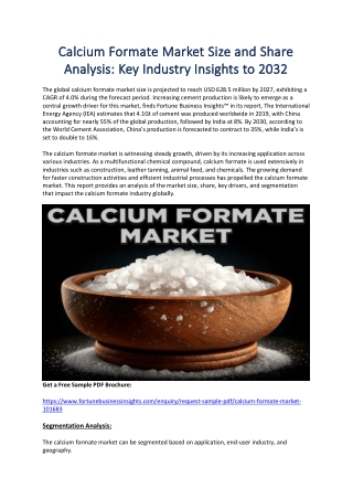 Calcium Formate Market Demand Analysis: Future Prospects and Forecast to 2032