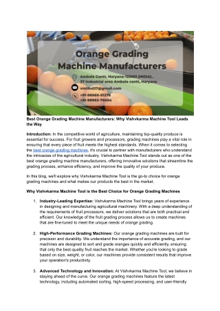 Best Orange Grading Machine Manufacturers: Why Vishvkarma Machine Tool Leads the