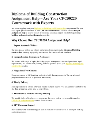 Diploma of Building Construction Assignment Help