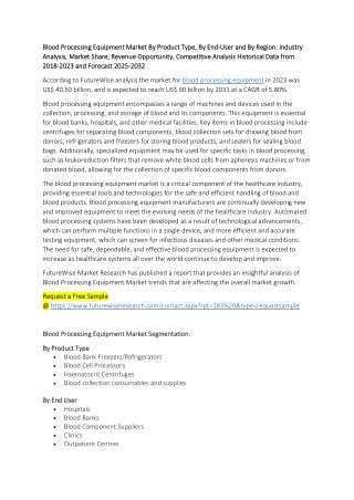 Blood Processing Equipment Market Size, Share, and Key Players