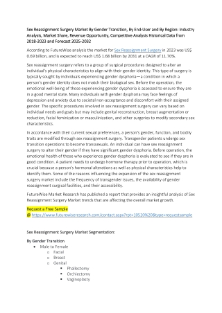 Sex Reassignment Surgery Market: Growth, Trends, and Future Outlook