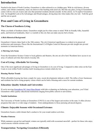 Greensboro Life: An Insightful Look at Its Advantages and Disadvantages