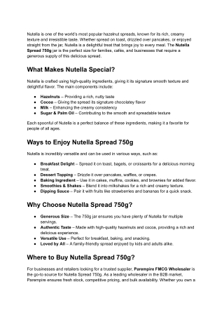 Why Is Nutella Spread 750g the Ultimate Hazelnut Chocolate Treat?