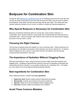 Bodycare for Combination Skin