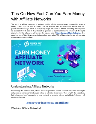 Tips On How Fast Can You Earn Money with Affiliate Networks