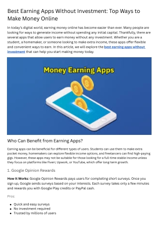 Best Earning Apps Without Investment