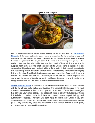 Hyderabadi Biryani | Abidi's Virsa-e Deccan