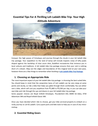 Essential Tips For A Thrilling Leh Ladakh Bike Trip- Your High Altitude Adventure