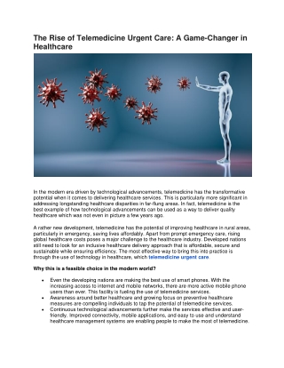 The Rise of Telemedicine Urgent Care A Game Changer in Healthcare