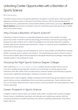 Bachelor of Sports Science – Top Sports Science Degree College | DYPU