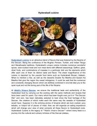 Hyderabadi cuisine | Abidi's Virsa-e Deccan