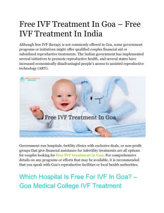 Free IVF Treatment In Goa – Free IVF Treatment In India