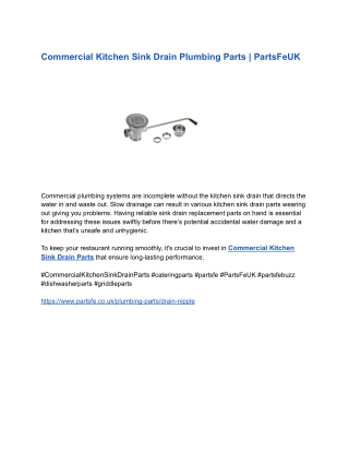 Commercial Kitchen Sink Drain Plumbing Parts _ PartsFeUK