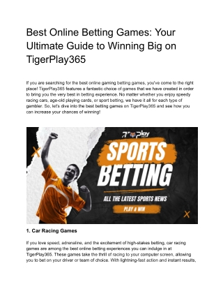 Best Online Betting Games_ Your Ultimate Guide to Winning Big on TigerPlay365