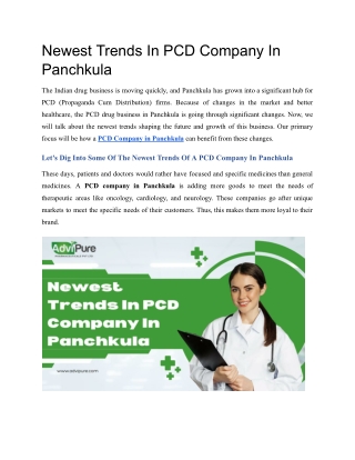 Newest Trends In PCD Company In Panchkula
