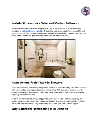Walk-In Showers for a Safer and Modern Bathroom