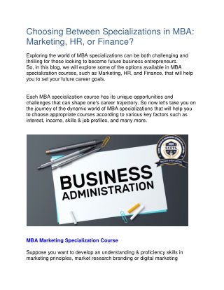 Choosing Between Specializations in MBA