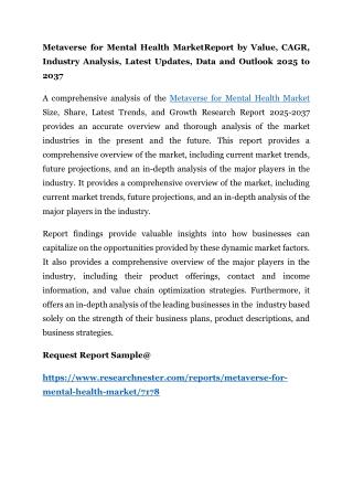 Metaverse for Mental Health Market Report by Value, CAGR, Industry Analysis, Lat